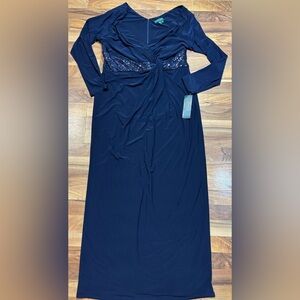 Lauren Ralph Lauren Navy Sequin Waist Evening Gown Dress Size 18 NWT